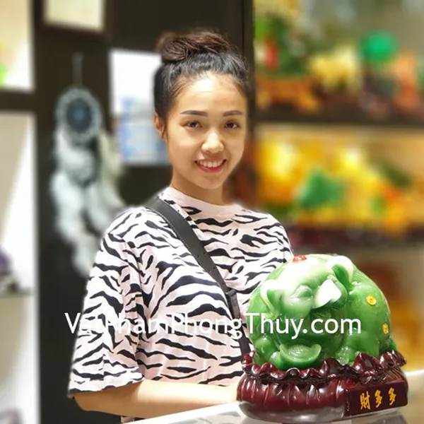 Chị Trang - khách hàng mua tượng heo xanh trên túi tài lộc LN024