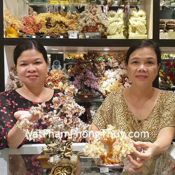 Chị Phượng - khách hàng mua tượng kỳ lân tống tử D203 và cây tài lộc thạch anh