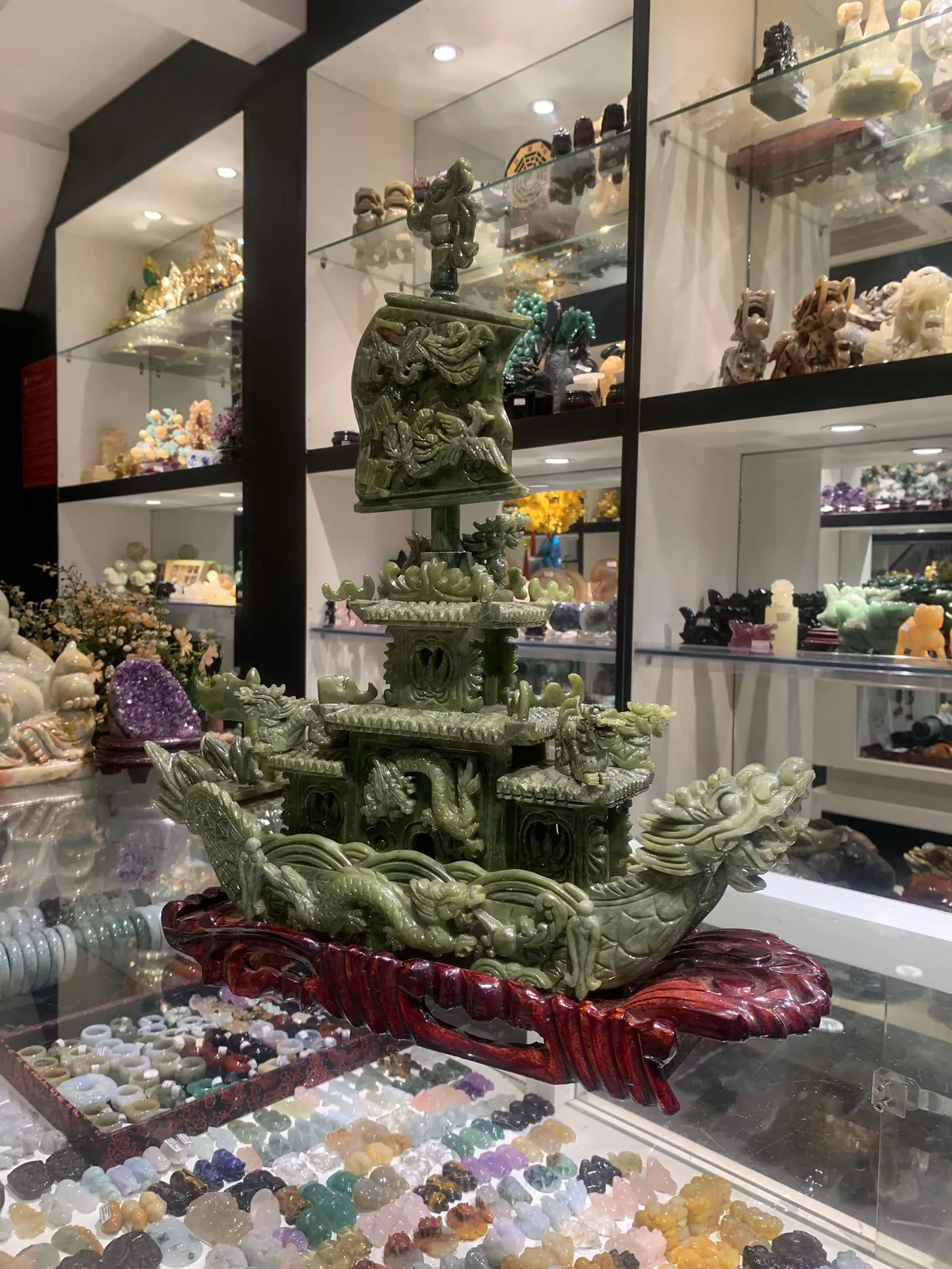 Thuyền rồng song long đá lam ngọc M072