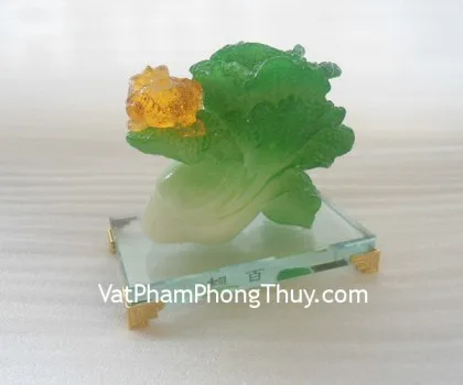 Bắp cải, đế gỗ vuông- Phát tài như ý FE175