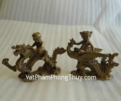 Long phụng lưu ly vàng cam trên gậy như ý - Long phụng cát tường C072A