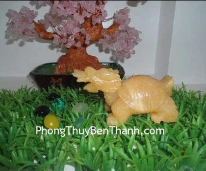 Rùa đầu rồng đá lam ngọc cõng tháp FM034