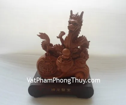 Rồng gỗ, đế gỗ vuông- Tường long tụ bảo FE145