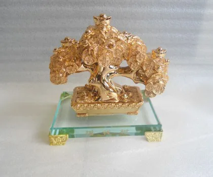 Cây đồng tiền vàng nhỏ, thủy tinh - cây rung tiền H512G