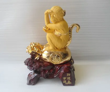 Khỉ ôm túi tiền vàng đế gỗ - tài nguyên cuồn cuộn FK044M