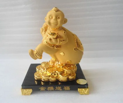 Khỉ thần tài kéo túi vàng đế thủy tinh - kim hầu tống phước FK065M