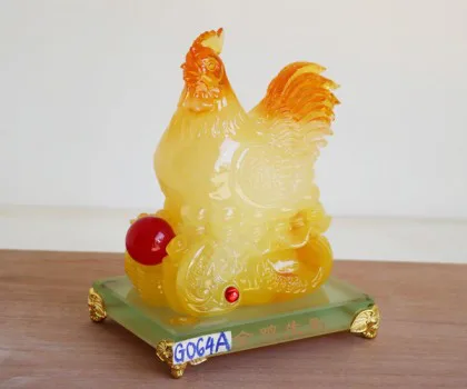 Gà mái lưu ly vàng ấp trứng trên tiền đế thủy tinh - Kim kê sanh tài FG064A