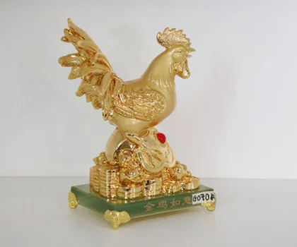 Gà vàng đuôi vểnh trên như ý đống vàng đế thủy tinh - Kim kê như ý FG070A