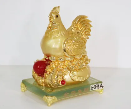 Gà mái ấp trứng vàng trên đống vàng đế thủy tinh - Kim kê sanh tài FG071A