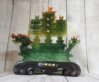 Thuyền buồm đầu rồng xanh ngọc đa sắc trên sóng xanh đế gỗ - Nhất Phàm Phong Thuận FLN143