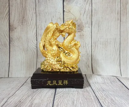 Thần rồng tiên phụng vàng bóng lượn mây vàng đế gỗ - Long Phụng Trình Tường FLN158