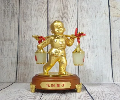 Tiên đồng nam tử hợp kim vàng bóng gánh gậy như ý 2 thùng kim bảo bạch ngọc - Tống Tài Đồng Tử FLN219
