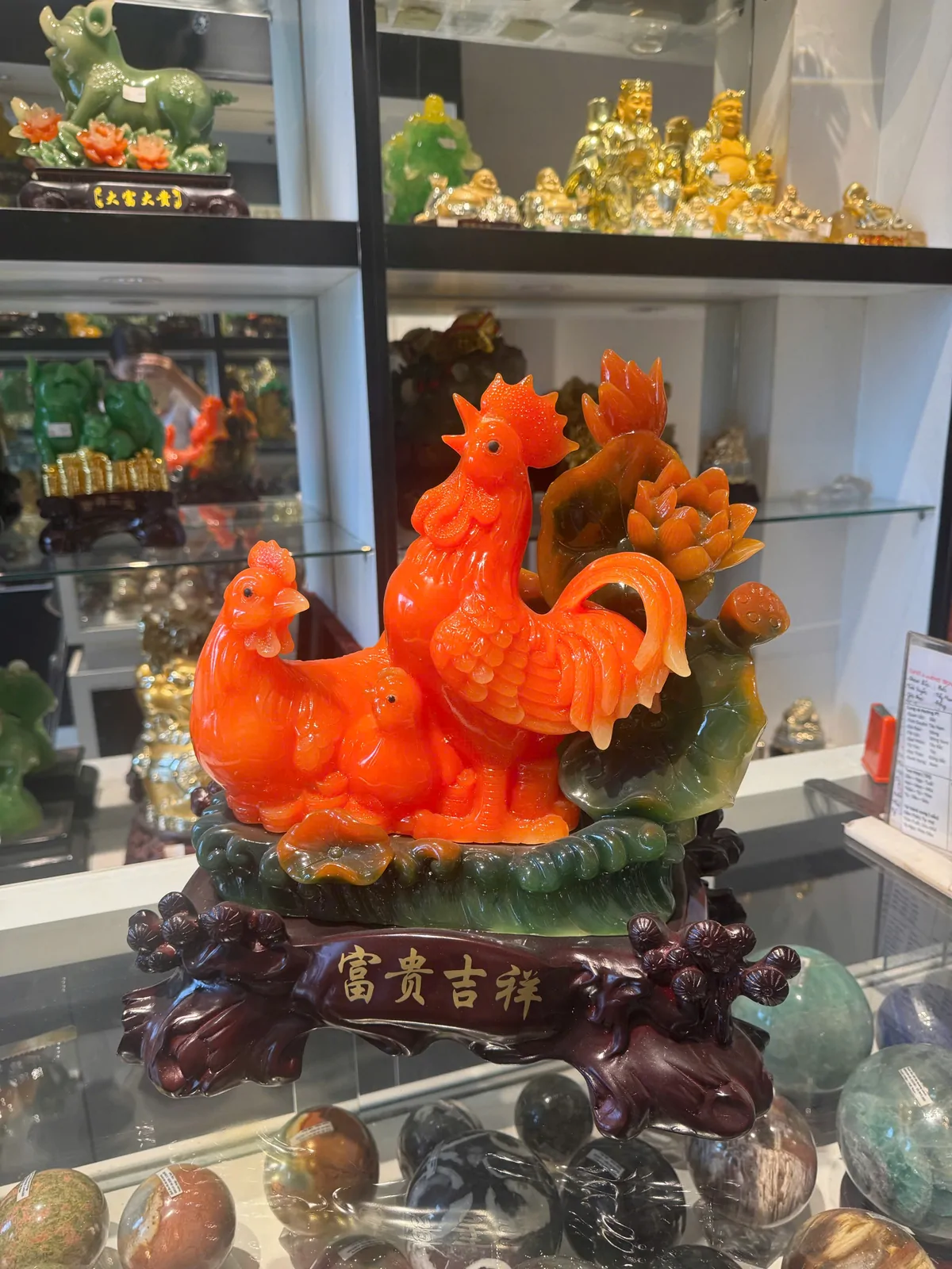 Gia đình gà bên sen màu ngọc cam - Phú quý cát tường G019A